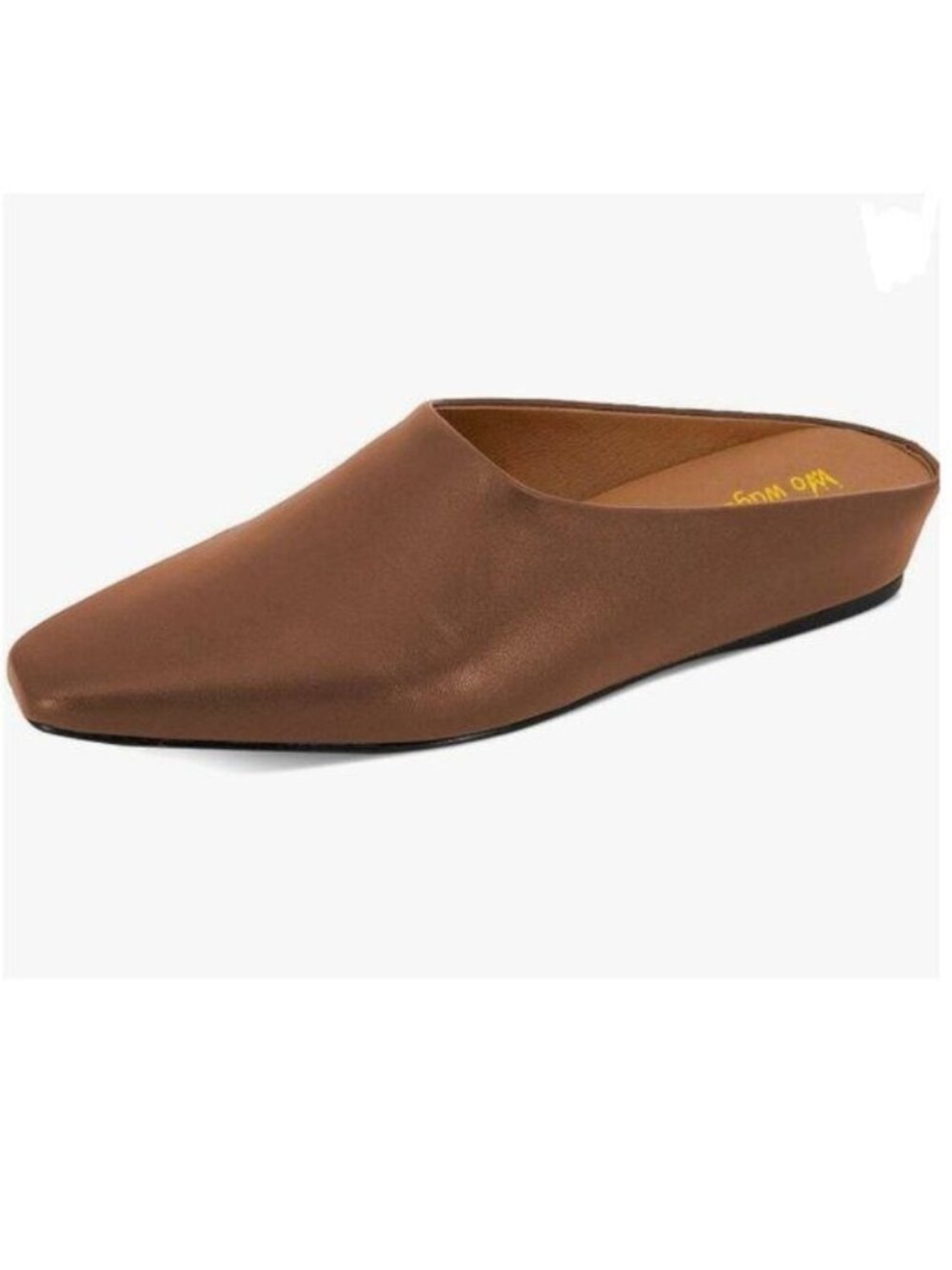 wo wagas Brown Mules Low Wedge Heel Slippers Square Toe Slip On Shoe Indoor Shop
